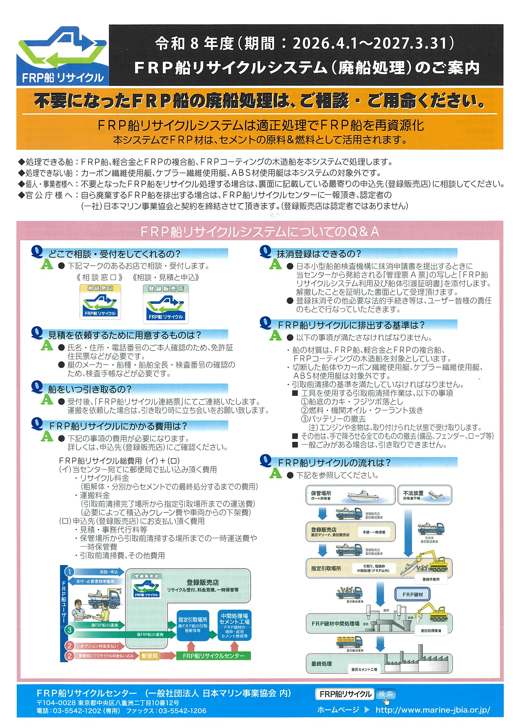不要になったFRP船は『FRP船リサイクルセンター』へお問合せください